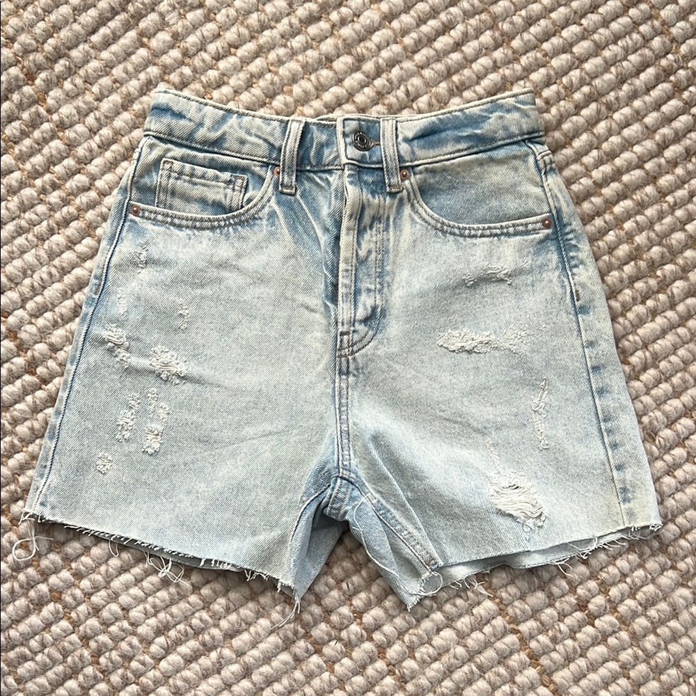 Super High Rise Distressed Denim Shorts